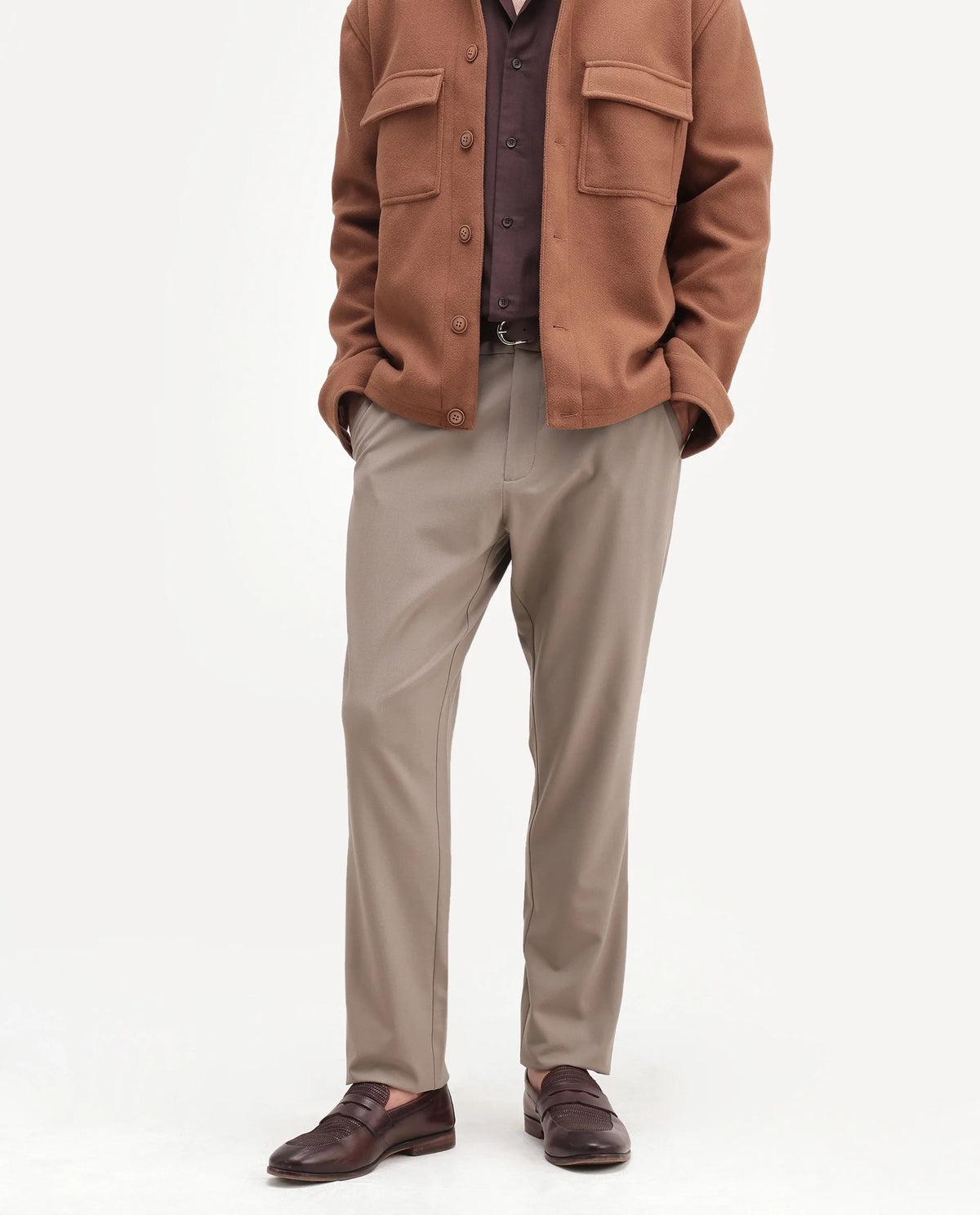 Rare Rabbit Men's Travel-Aw26 Dark Beige Polyester Blend Fabric Regular Fit Plain Trouser