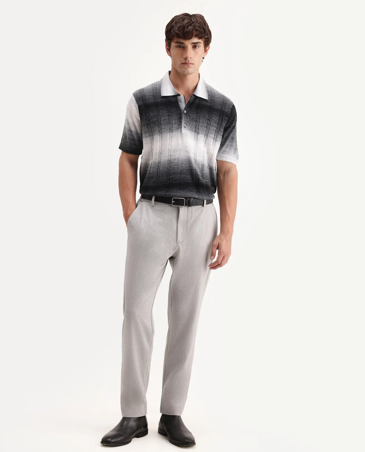 Rare Rabbit Men's Travel-Aw26 Light Grey Polyester Blend Fabric Regular Fit Plain Trouser