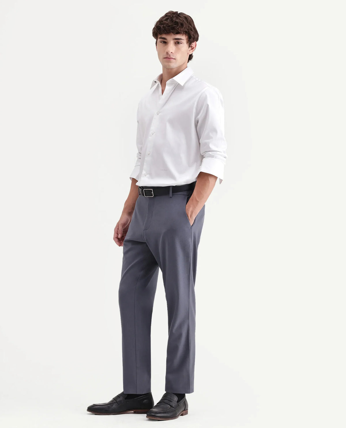 Rare Rabbit Men's Travel-Aw26 Dusky Blue Polyester Blend Fabric Regular Fit Plain Trouser
