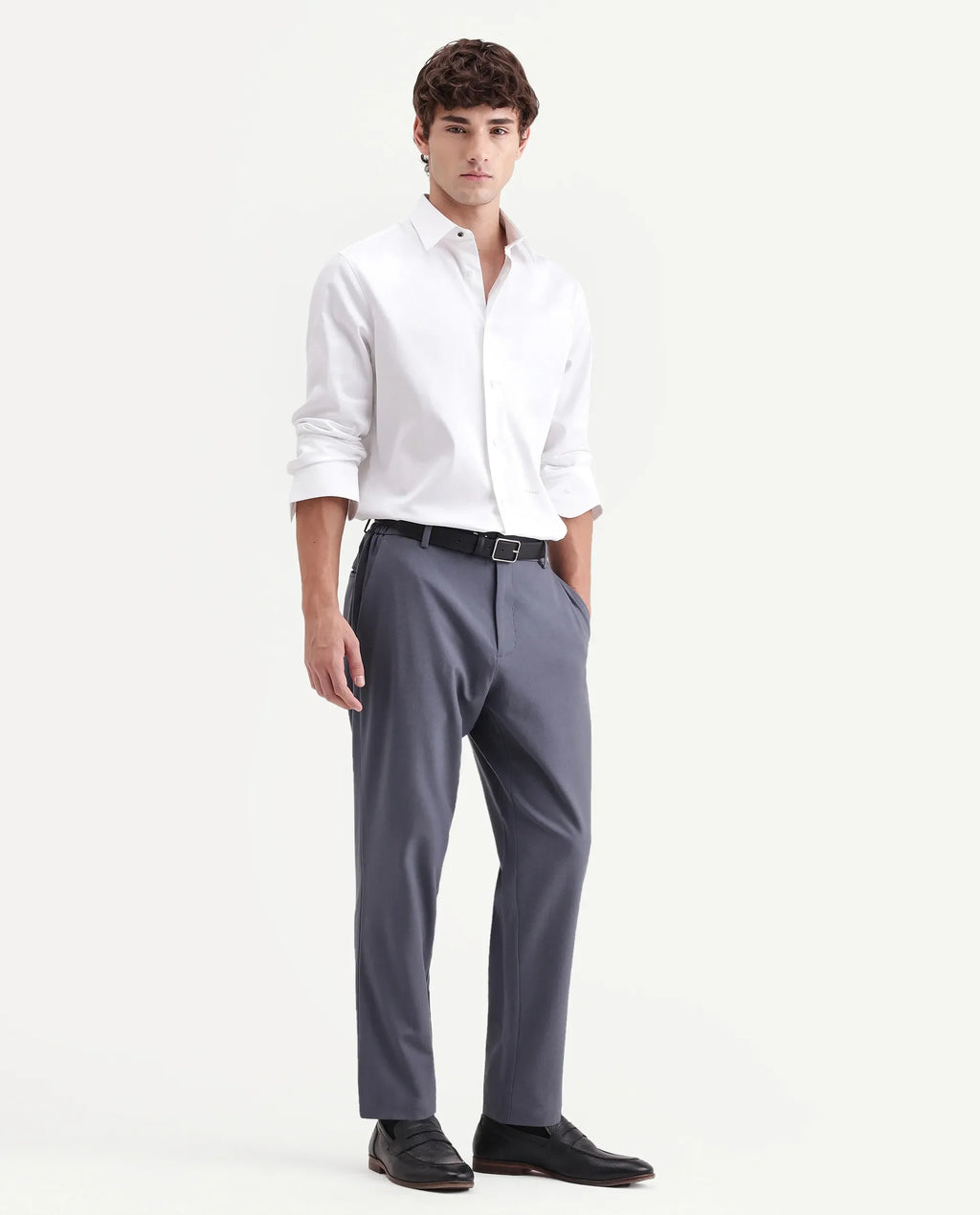 Rare Rabbit Men's Travel-Aw26 Dusky Blue Polyester Blend Fabric Regular Fit Plain Trouser