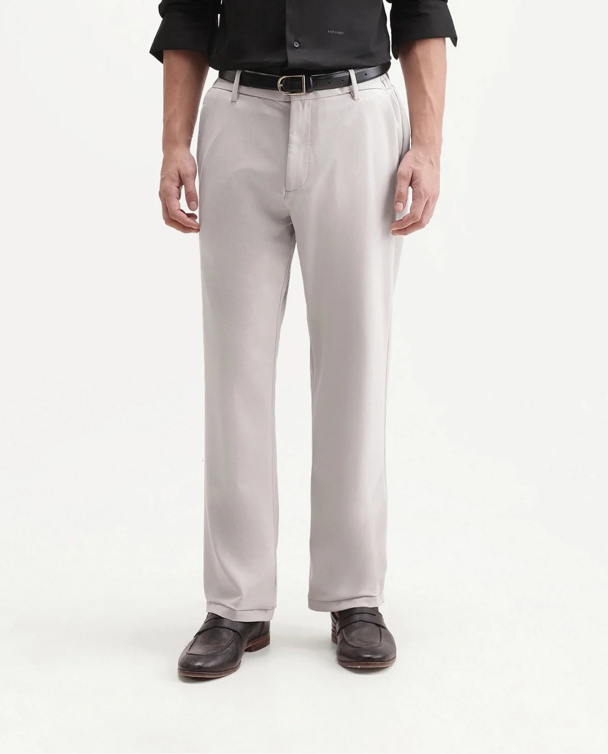 Rare Rabbit Men's Travel-W-Aw26 Beige Polyester Blend Button And Zip Regular Plain Trouser