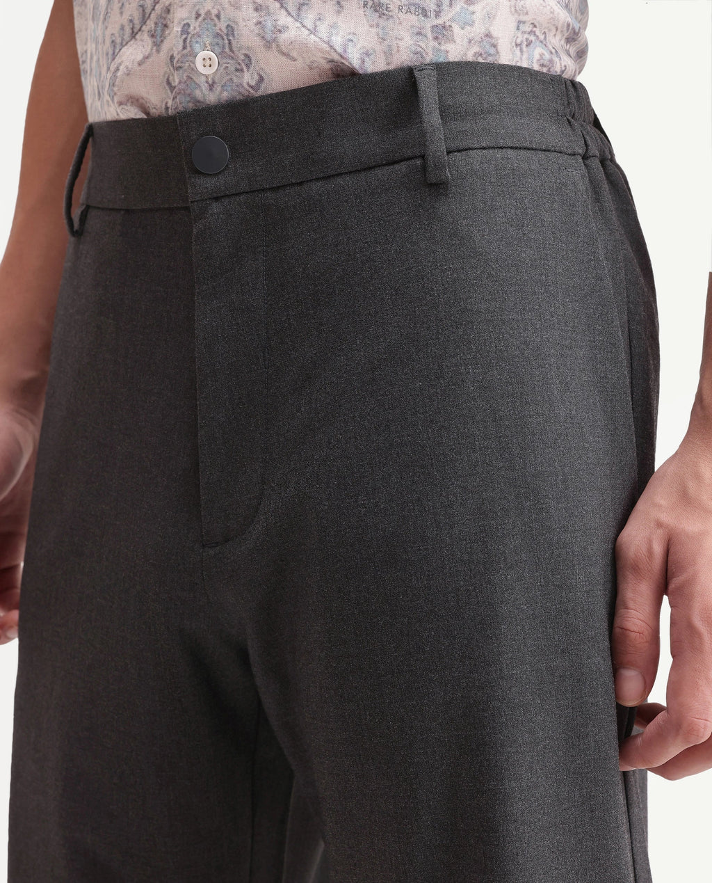 Rare Rabbit Men's Travel-Uw-Aw26 Grey Polyester Blend Button And Zip Regular Plain Trouser