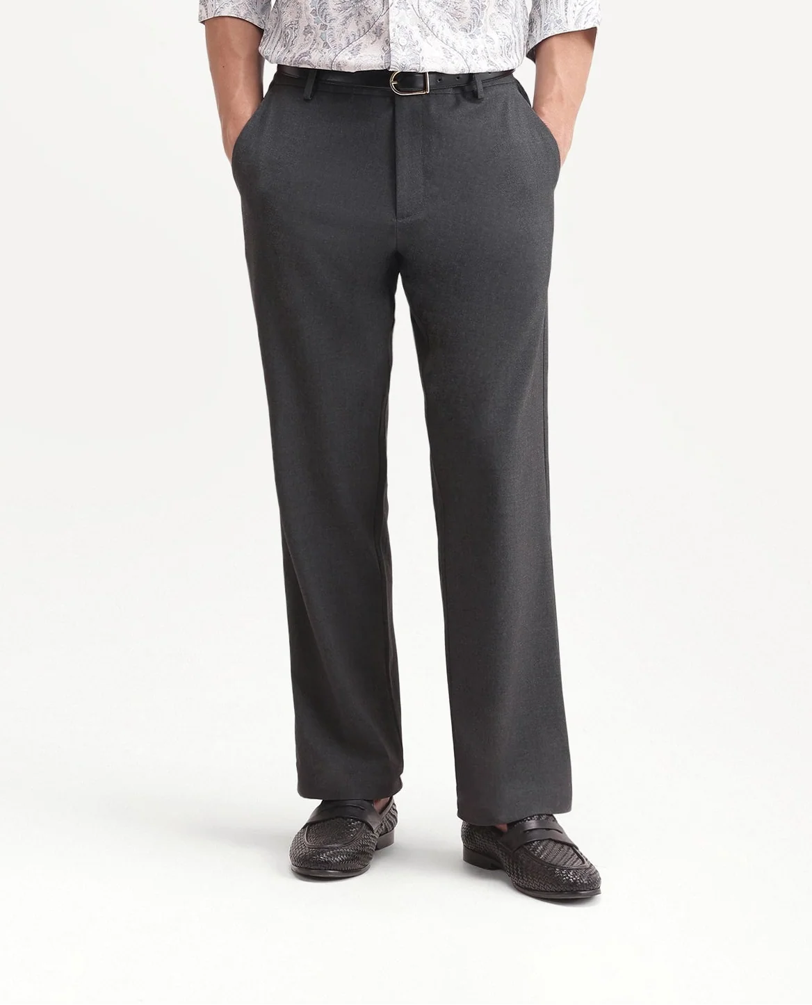 Rare Rabbit Men's Travel-Uw-Aw26 Grey Polyester Blend Button And Zip Regular Plain Trouser