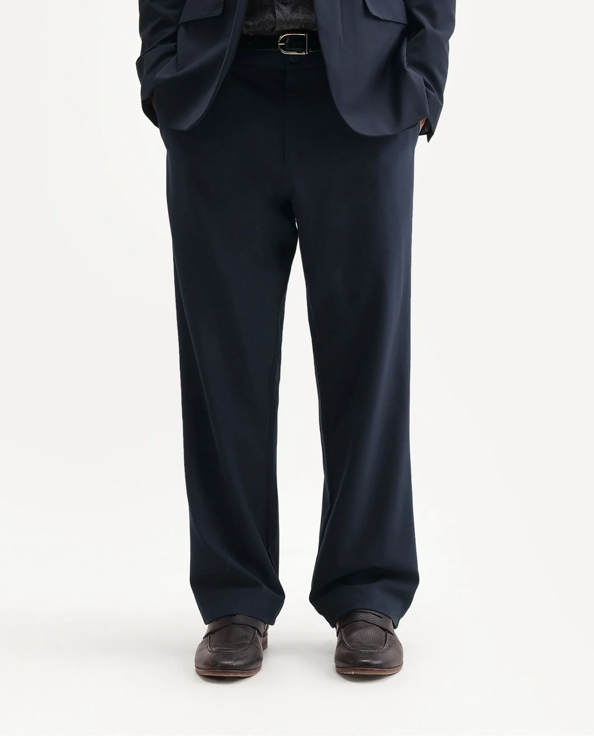Rare Rabbit Men's Travel-Uw-Aw26 Navy Polyester Blend Button And Zip Regular Plain Trouser