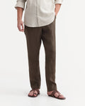 Rare Rabbit Men's Arcelo-A26 Olive 100% Linen Regular Fit Plain Trouser