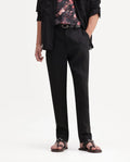Rare Rabbit Men's Arcelo-A26 Black 100% Linen Regular Fit Plain Trouser