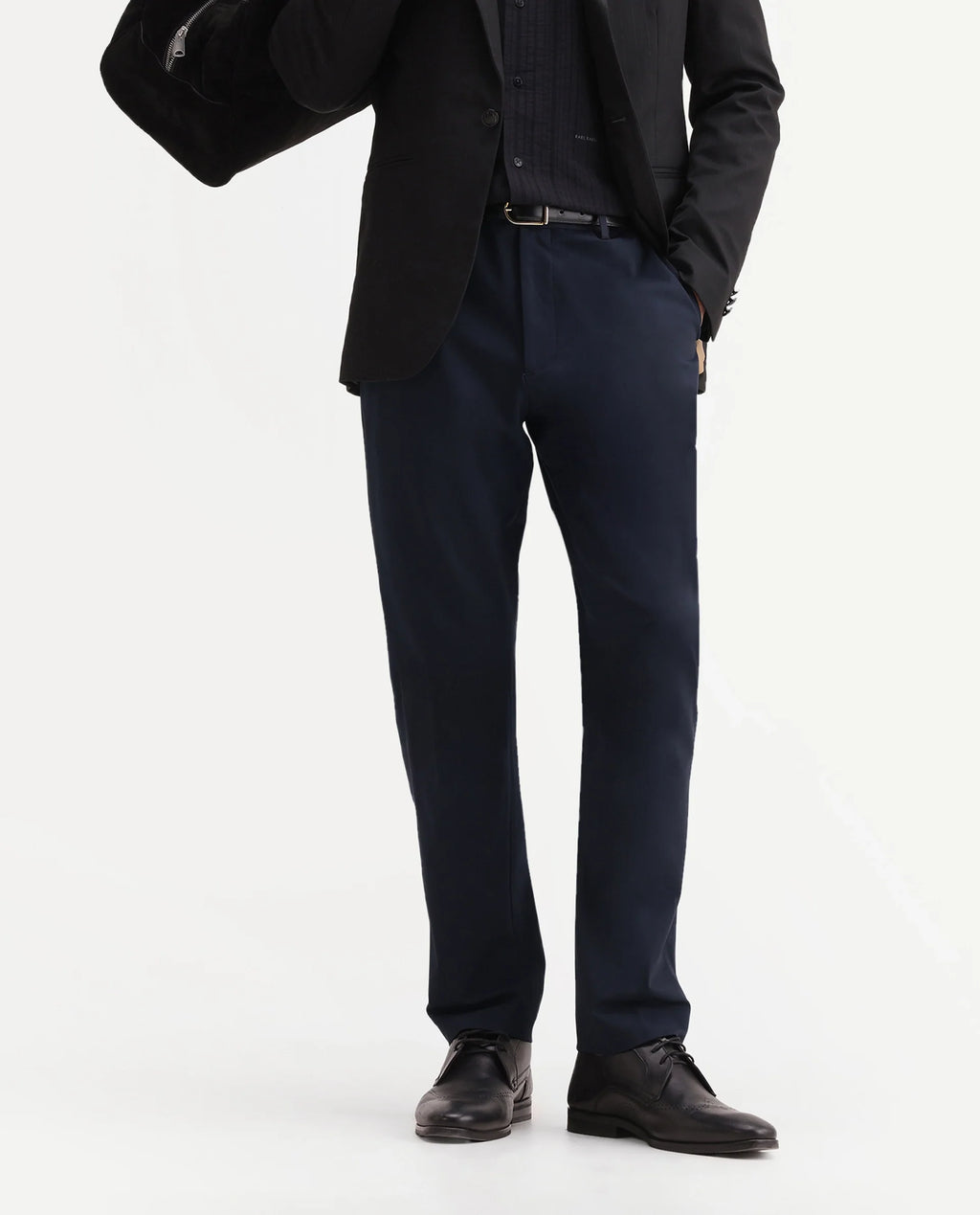 Rare Rabbit Men's Arcade-A26 Dark Navy Polyester Blend Regular Fit Plain Trouser