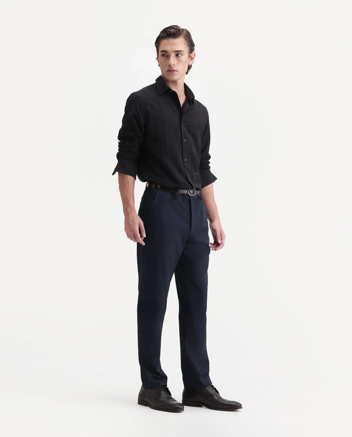 Rare Rabbit Men's Arcade-A26 Dark Navy Polyester Blend Regular Fit Plain Trouser
