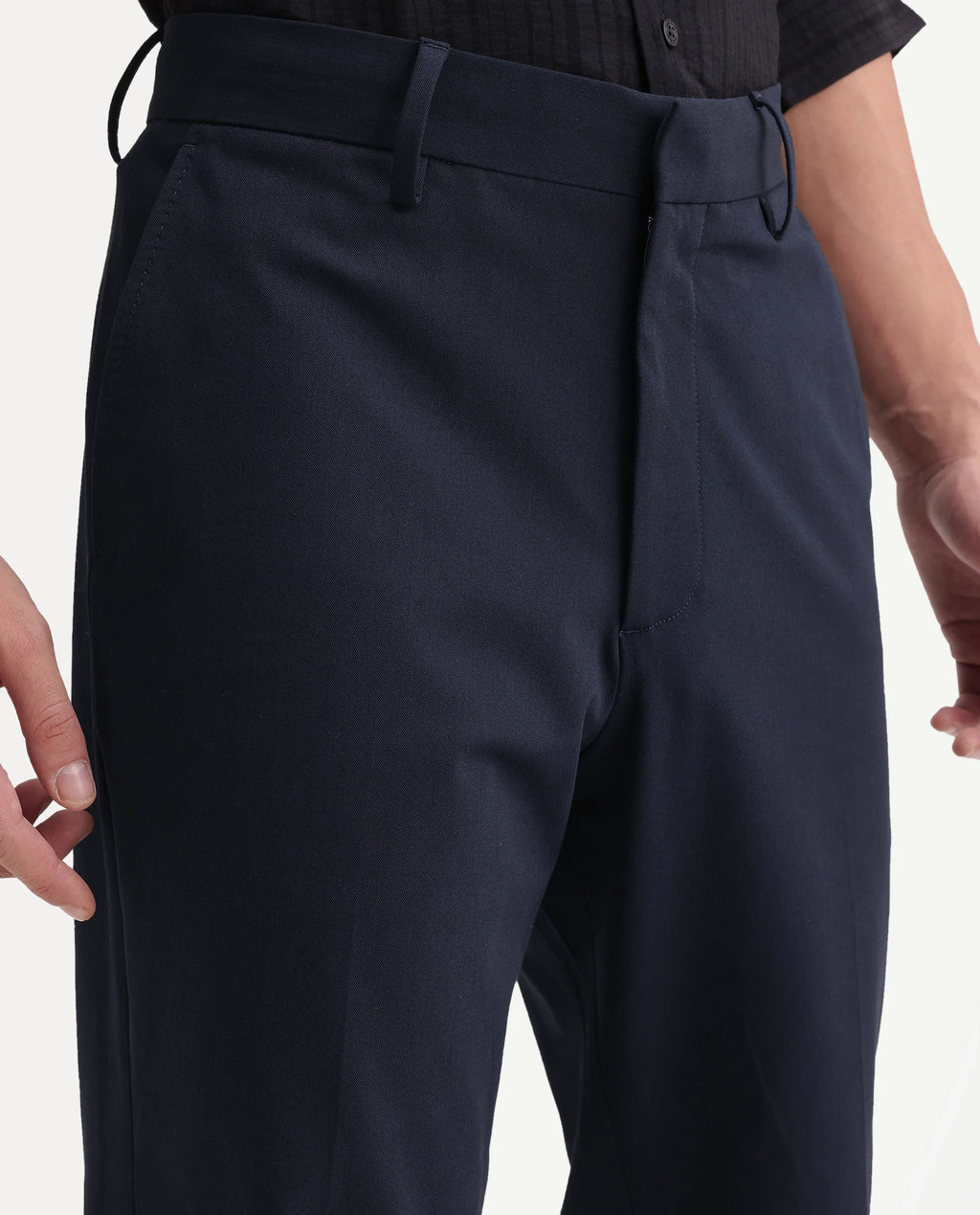 Rare Rabbit Men's Arcade-A26 Dark Navy Polyester Blend Regular Fit Plain Trouser