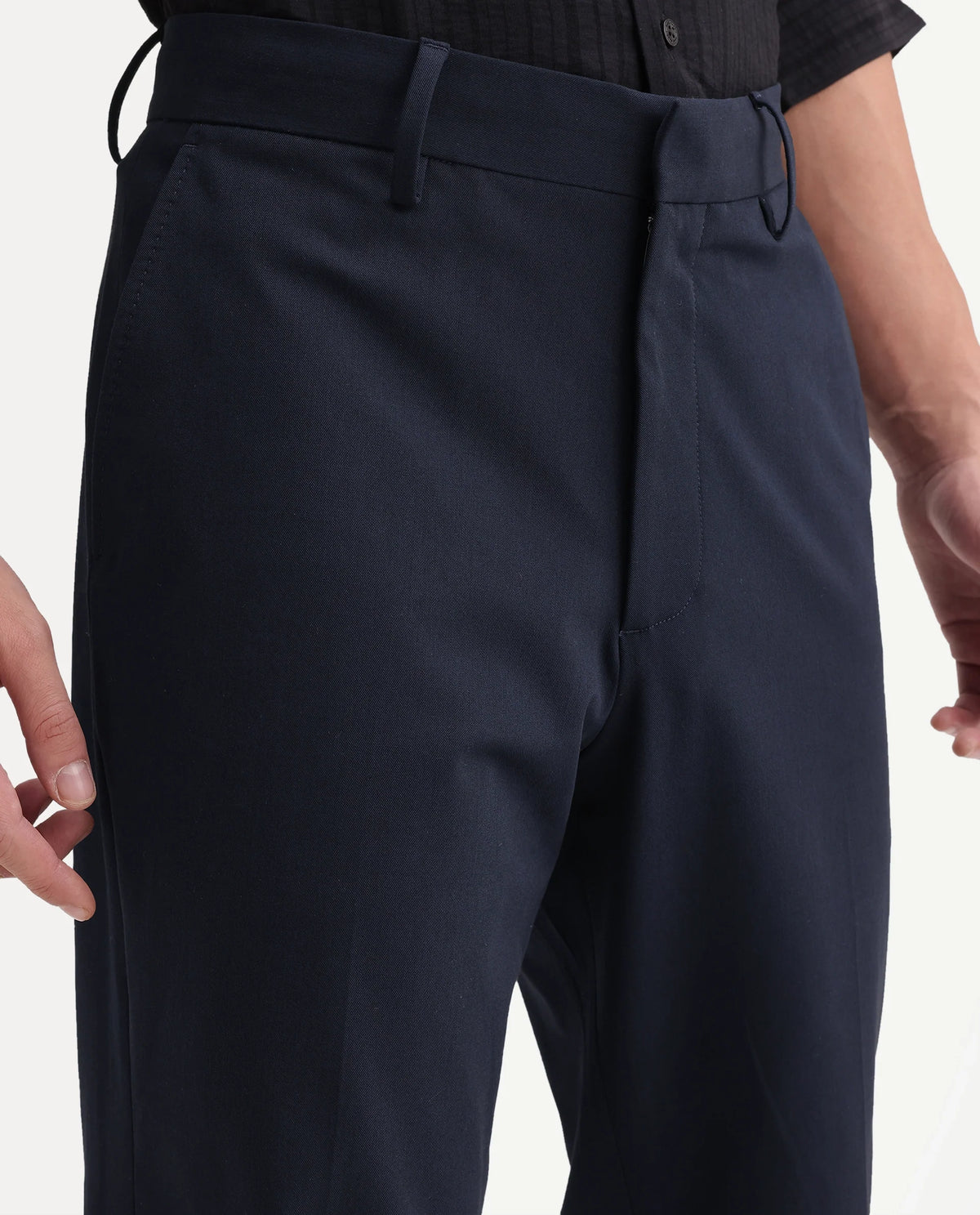 Rare Rabbit Men's Arcade-A26 Dark Navy Polyester Blend Regular Fit Plain Trouser