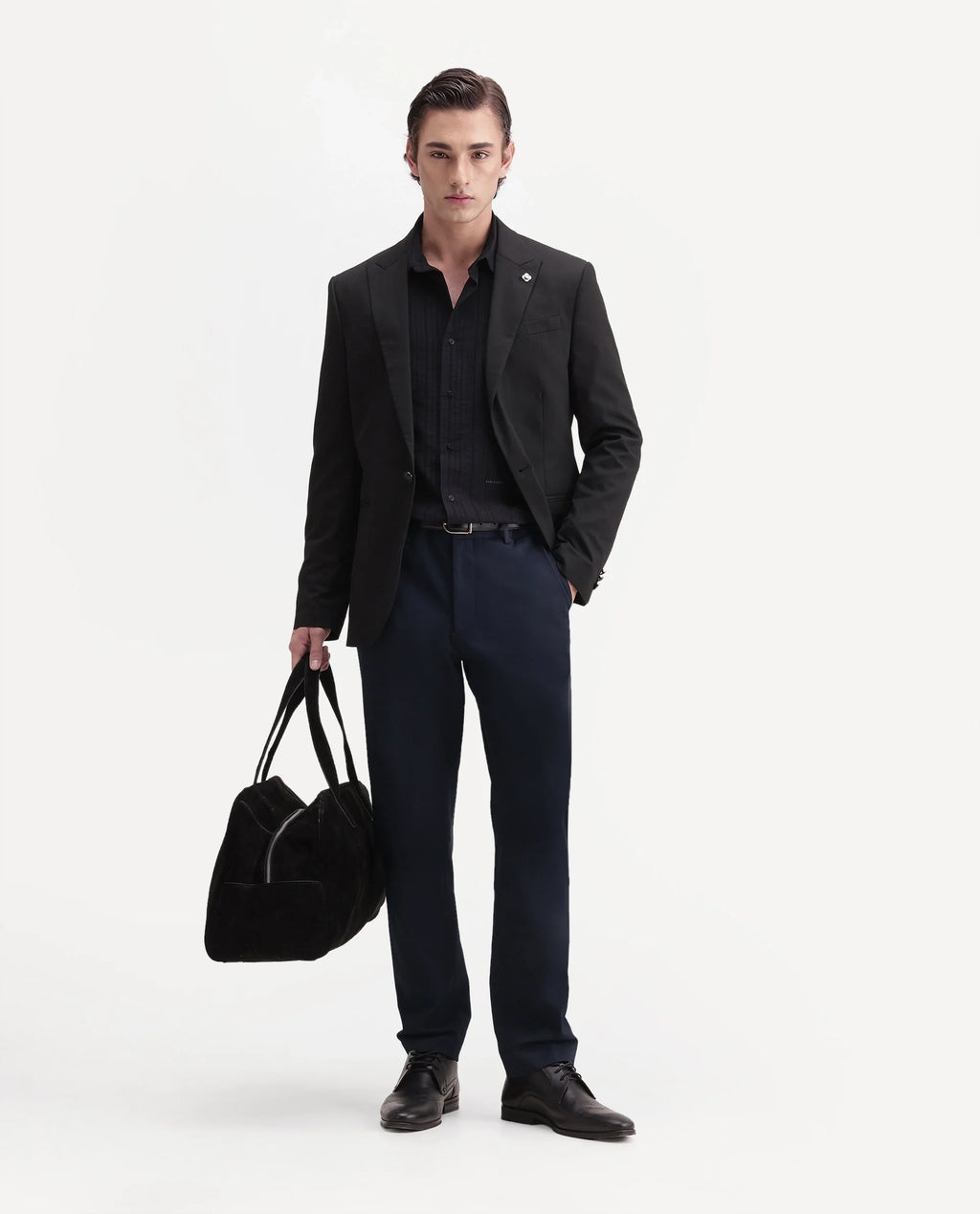 Rare Rabbit Men's Arcade-A26 Dark Navy Polyester Blend Regular Fit Plain Trouser