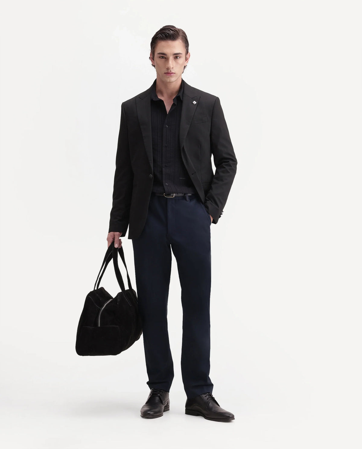 Rare Rabbit Men's Arcade-A26 Dark Navy Polyester Blend Regular Fit Plain Trouser