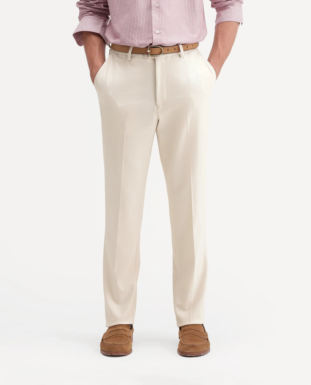 Rare Rabbit Men's Austin-A26 Off White Polyester Blend Regular Fit Plain Trouser