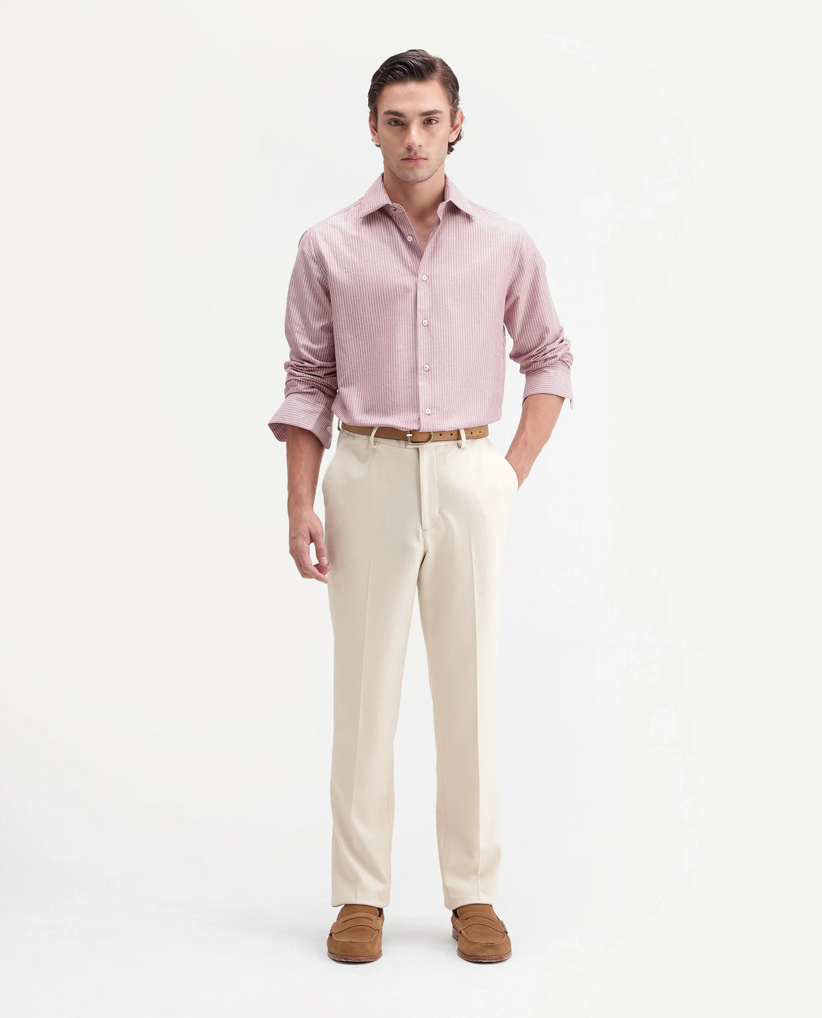 Rare Rabbit Men's Austin-A26 Off White Polyester Blend Regular Fit Plain Trouser