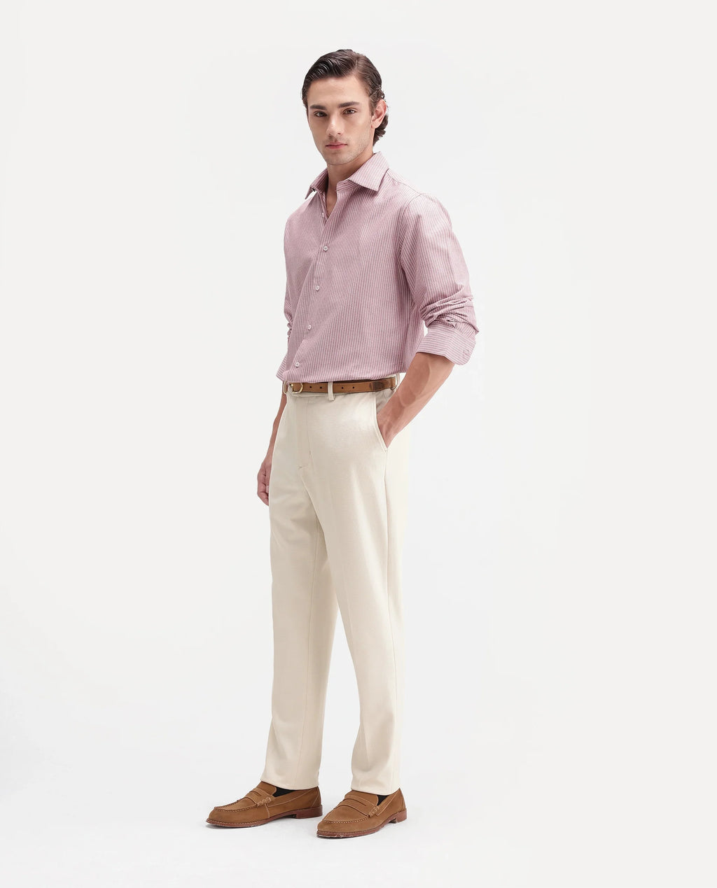 Rare Rabbit Men's Austin-A26 Off White Polyester Blend Regular Fit Plain Trouser