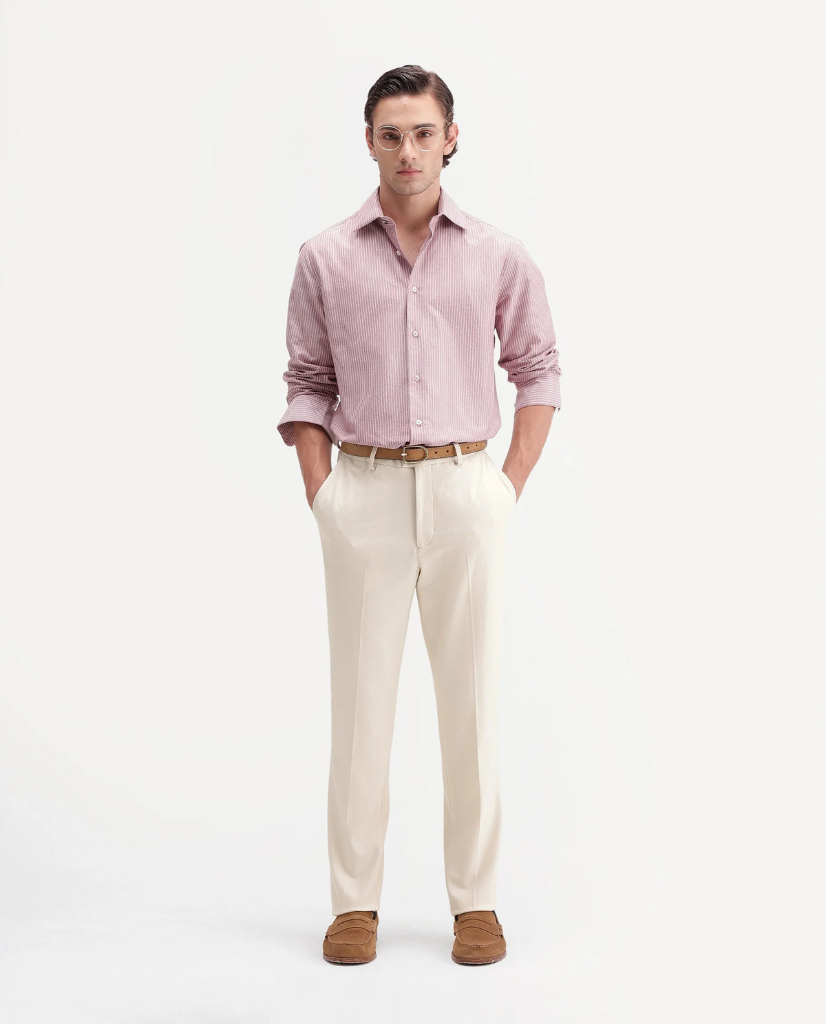 Rare Rabbit Men's Austin-A26 Off White Polyester Blend Regular Fit Plain Trouser