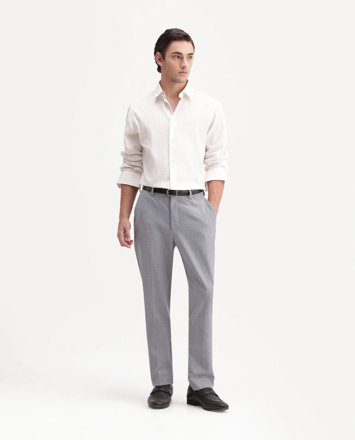 Rare Rabbit Men's Austin-A26 Light Grey Polyester Blend Regular Fit Plain Trouser