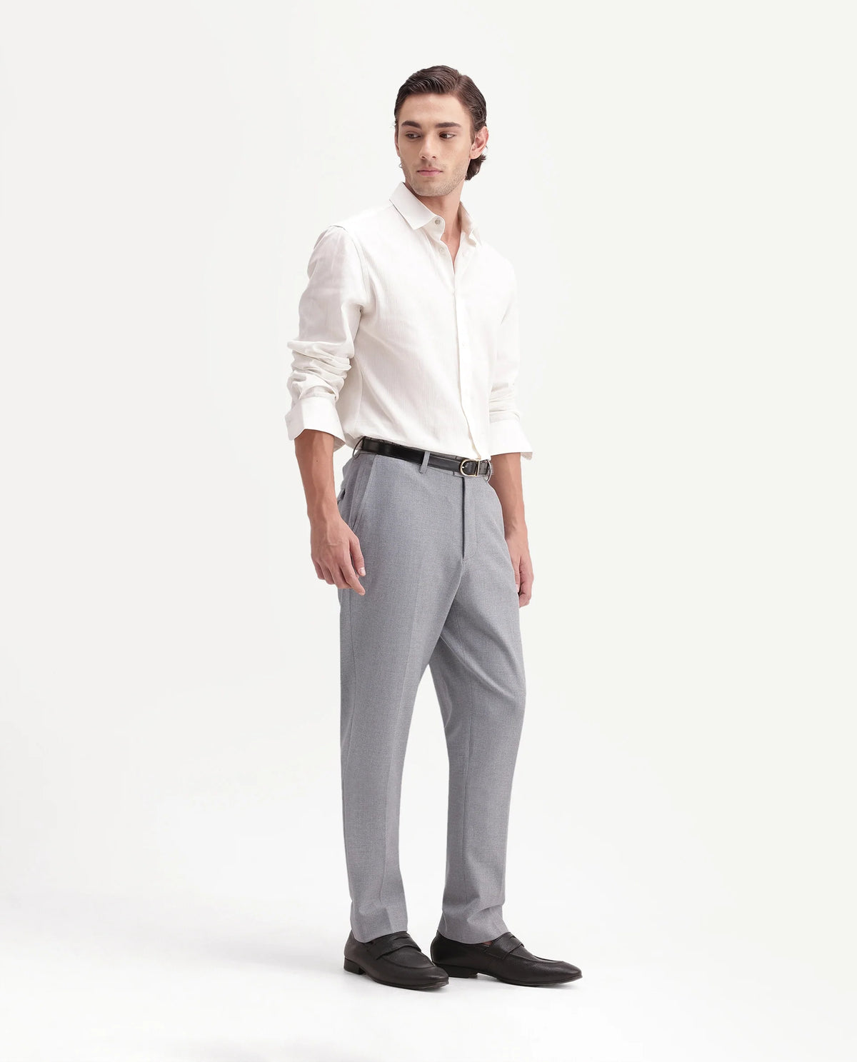 Rare Rabbit Men's Austin-A26 Light Grey Polyester Blend Regular Fit Plain Trouser