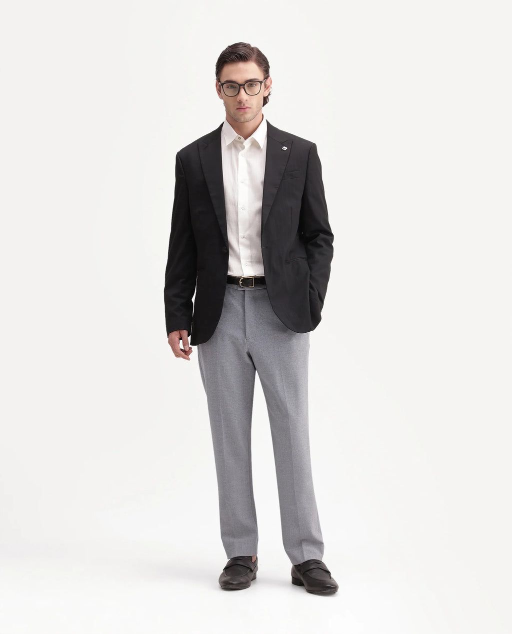 Rare Rabbit Men's Austin-A26 Light Grey Polyester Blend Regular Fit Plain Trouser