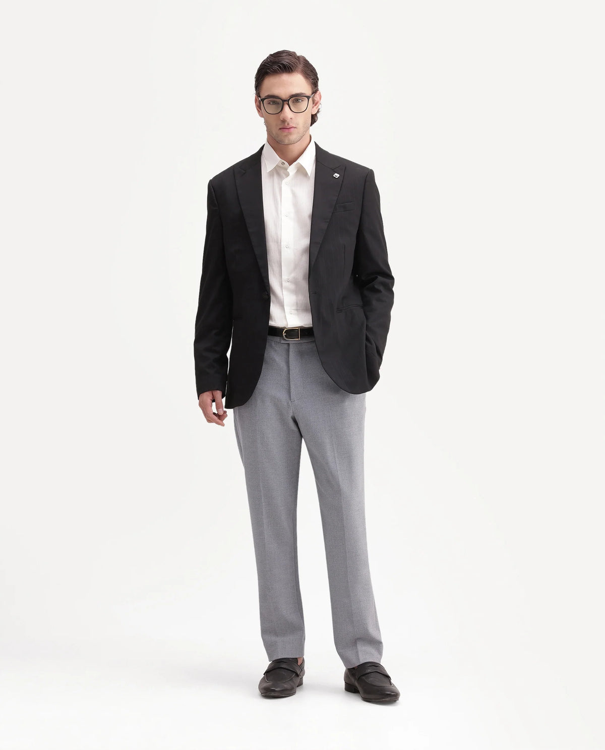 Rare Rabbit Men's Austin-A26 Light Grey Polyester Blend Regular Fit Plain Trouser