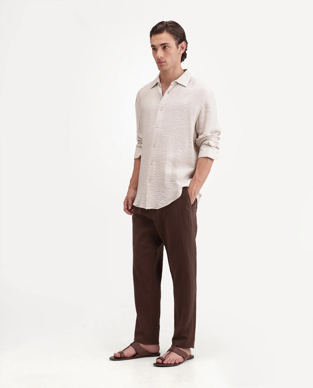 Rare Rabbit Men's Pastor-Aw26 Primary Brown Cotton Button And Zip Regular Plain Trouser