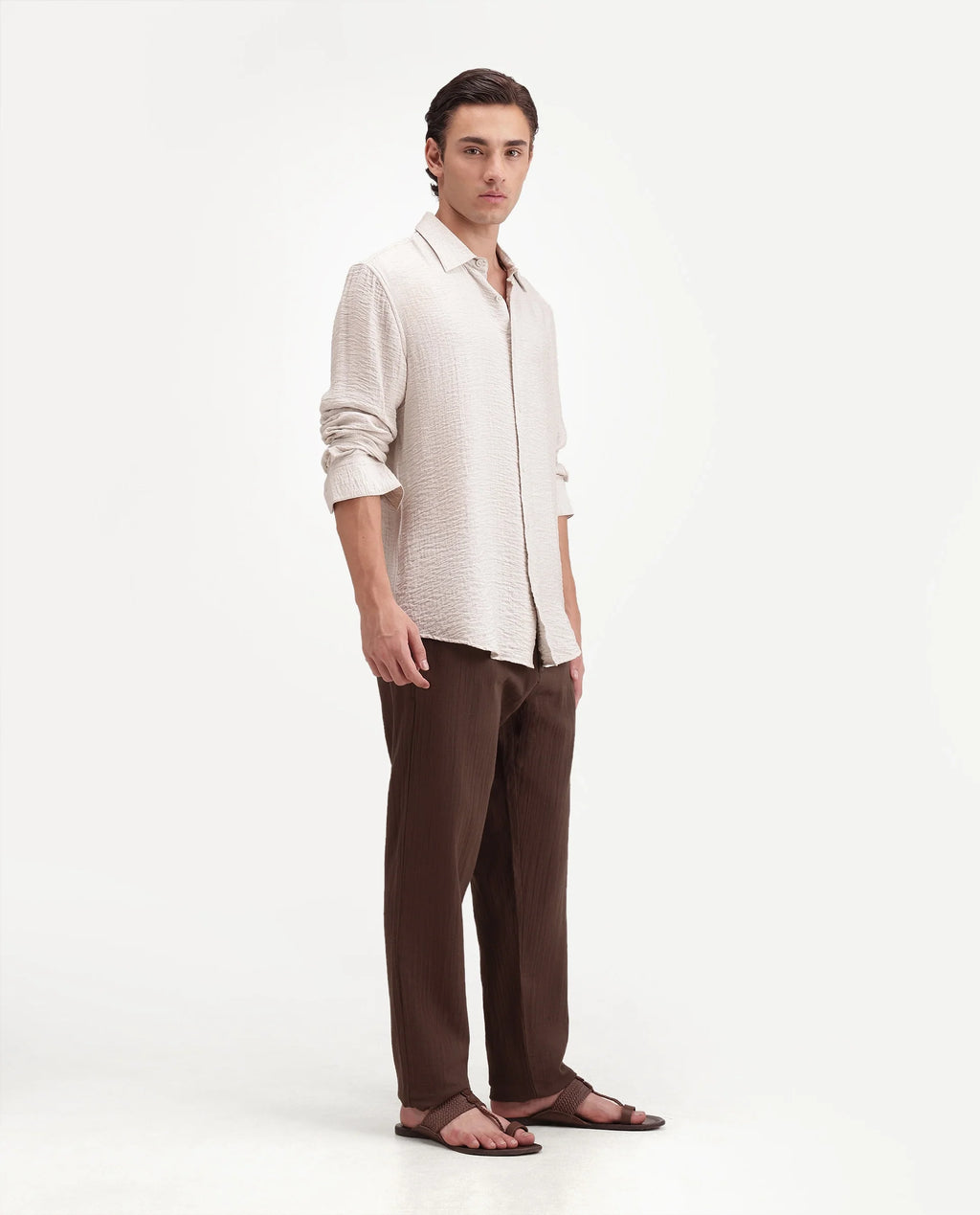 Rare Rabbit Men's Pastor-Aw26 Primary Brown Cotton Button And Zip Regular Plain Trouser