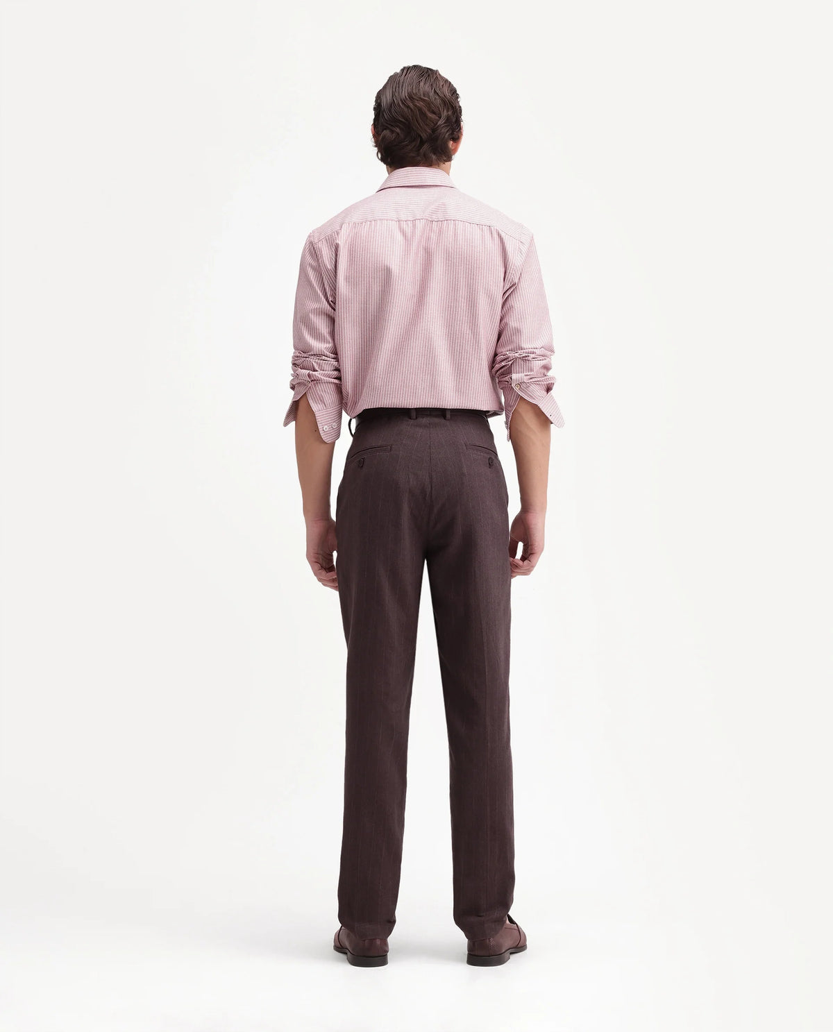Rare Rabbit Men's Jlo-A26 Dusky Brown Linen Blend Button And Zip Regular Striped Trouser