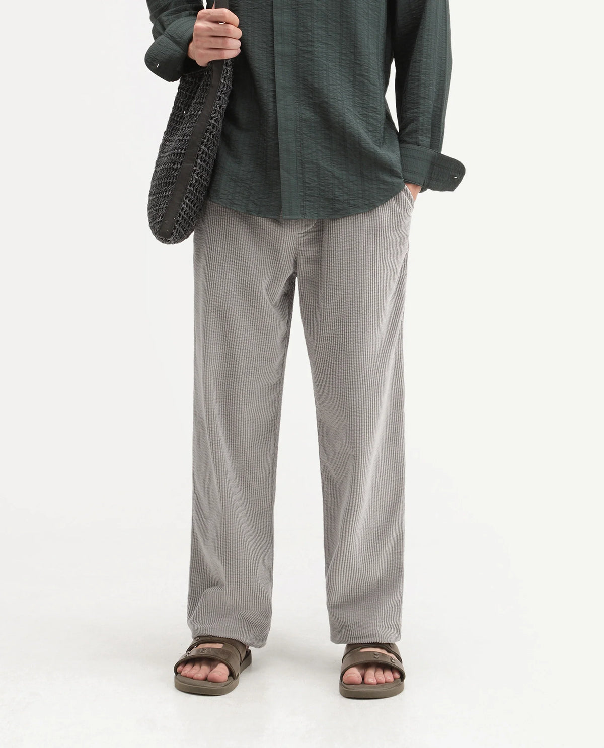 Rare Rabbit Men's Cort Light Grey Cotton Drawstring Regular Plain Trouser