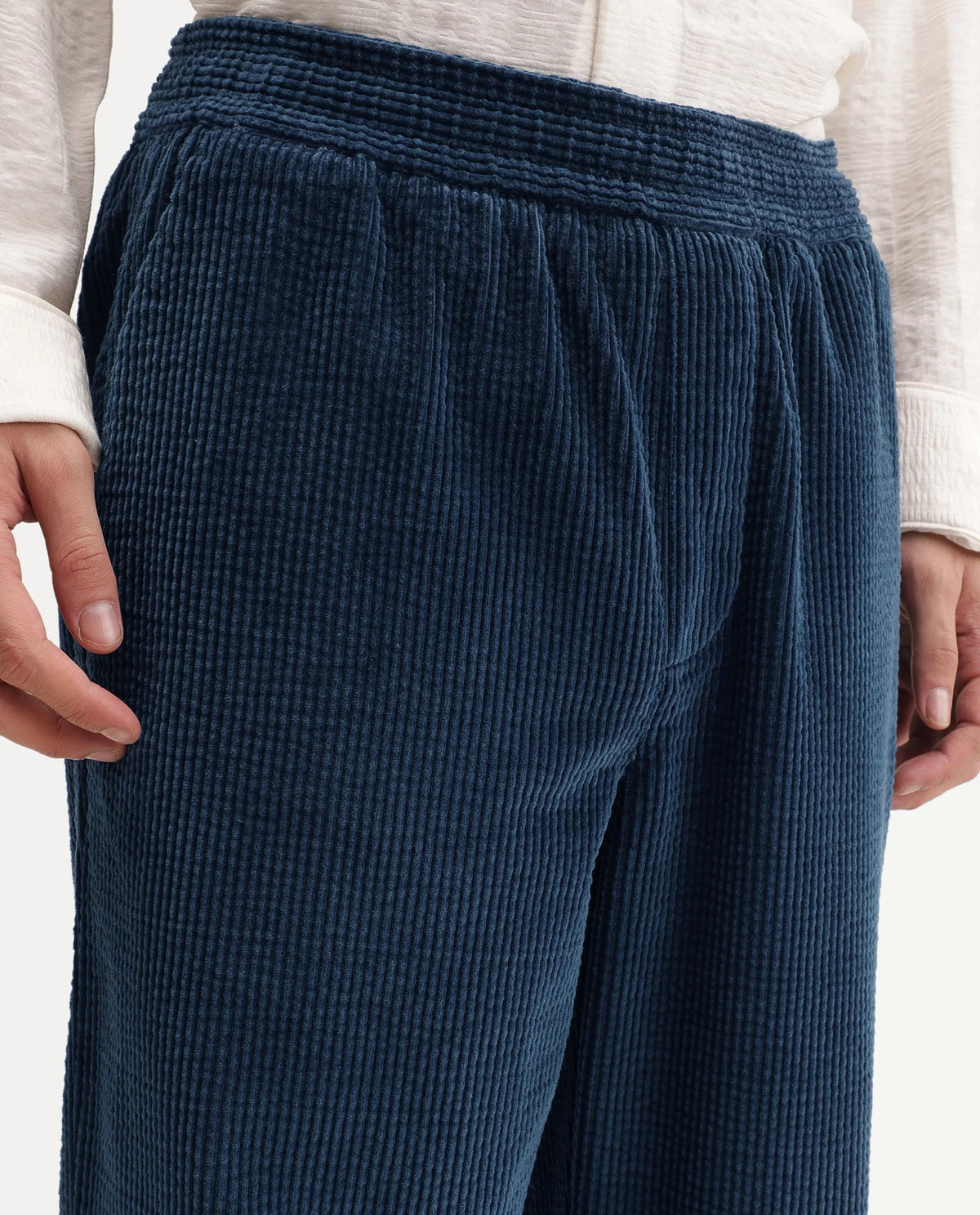Rare Rabbit Men's Cort Dark Navy Cotton Drawstring Regular Fit Plain Trouser