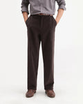 Rare Rabbit Men's Cordo Dark Brown Cotton Blend Button And Zip Regular Plain Trouser