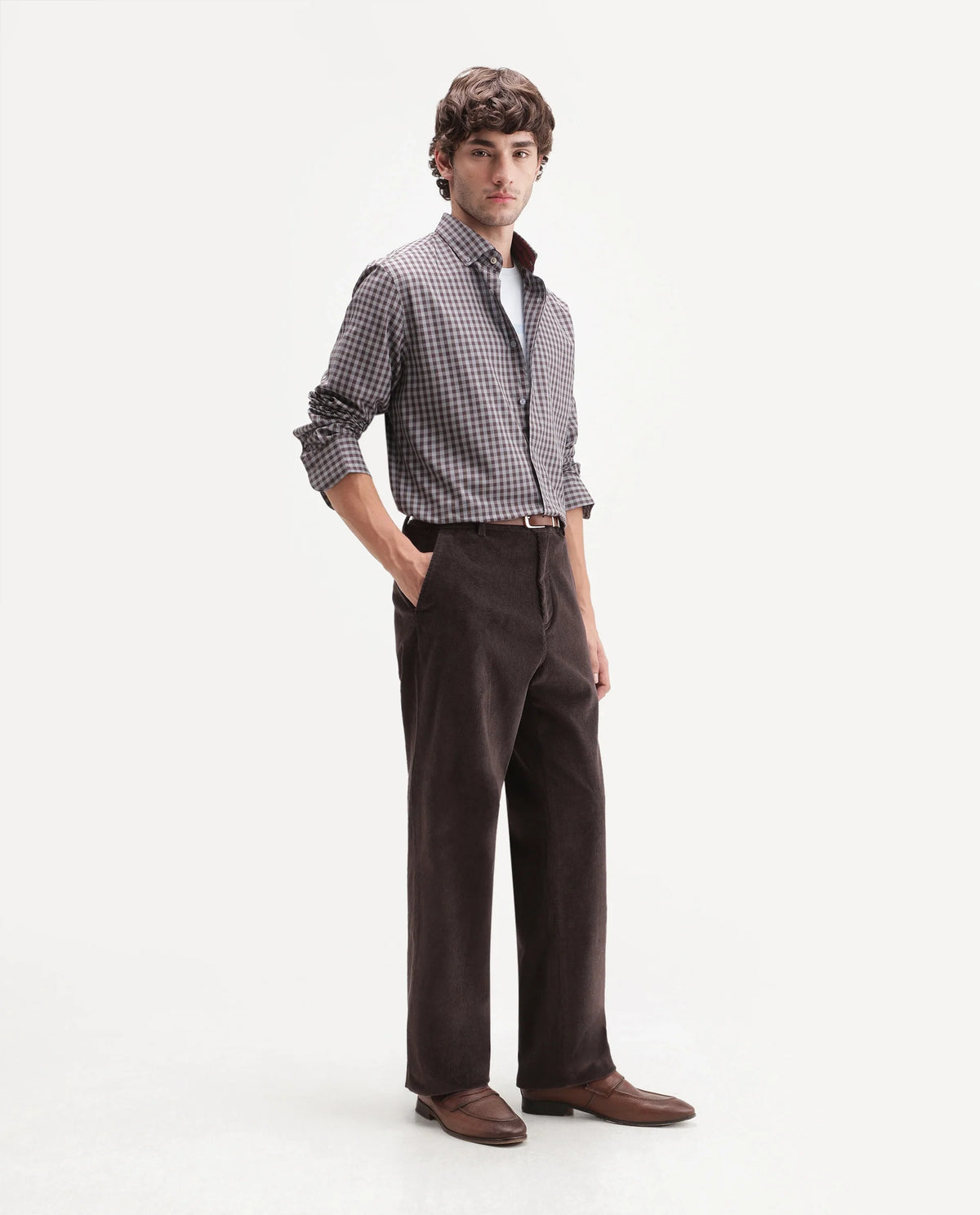 Rare Rabbit Men's Cordo Dark Brown Cotton Blend Button And Zip Regular Plain Trouser