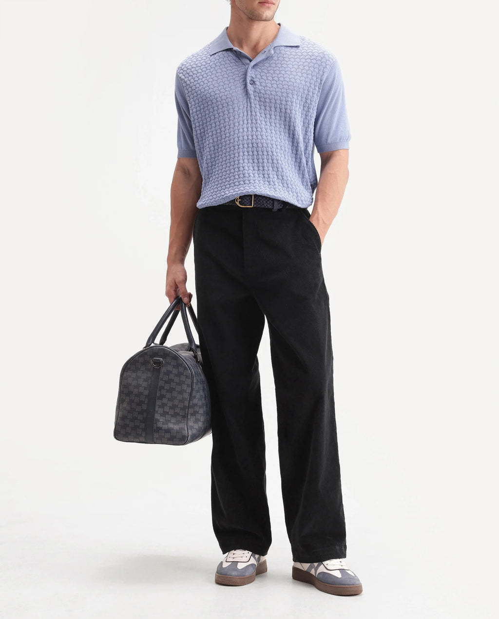 Rare Rabbit Men's Cordo Primary Black Cotton Blend Button And Zip Regular Plain Trouser