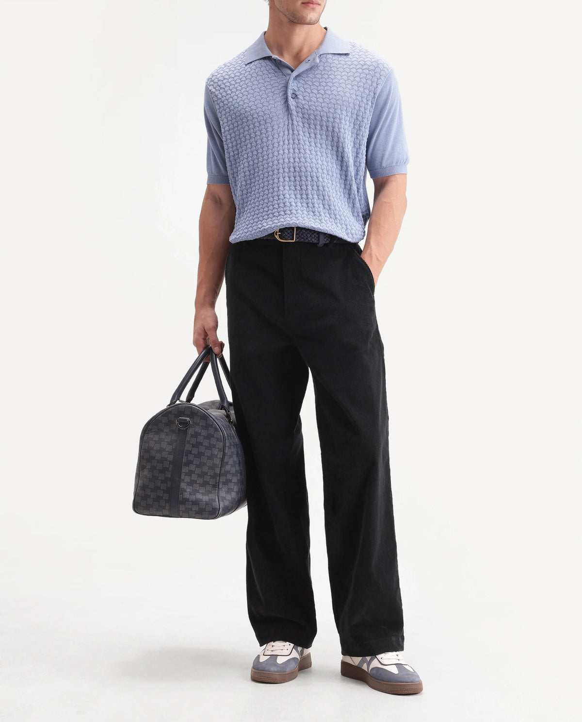 Rare Rabbit Men's Cordo Primary Black Cotton Blend Button And Zip Regular Plain Trouser