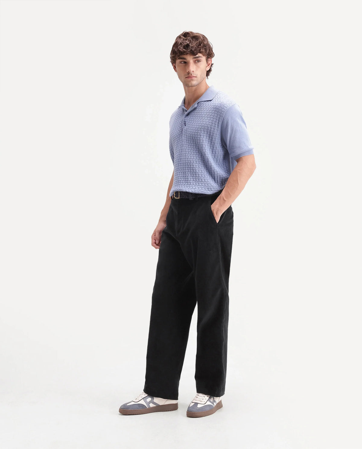 Rare Rabbit Men's Cordo Primary Black Cotton Blend Button And Zip Regular Plain Trouser