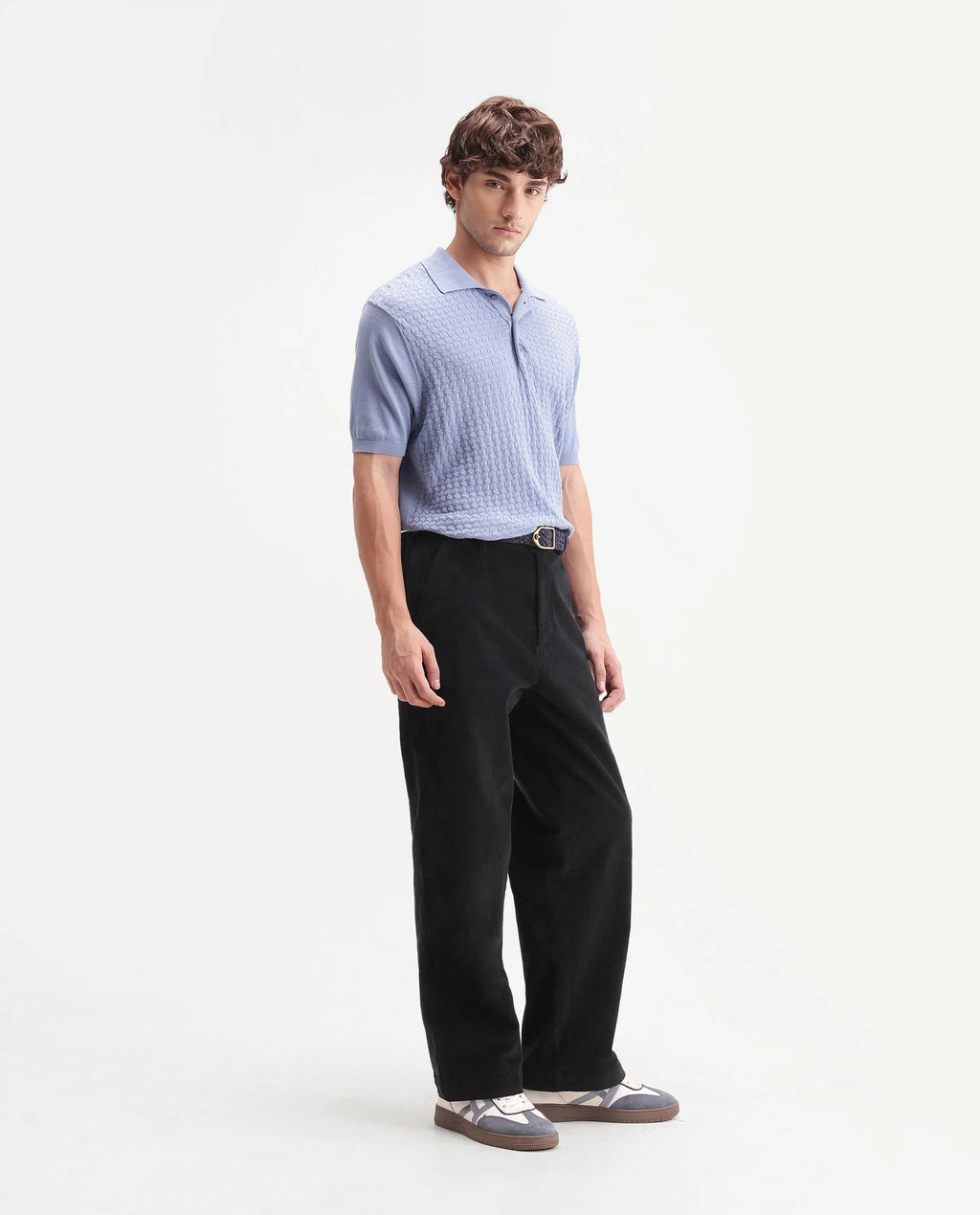 Rare Rabbit Men's Cordo Primary Black Cotton Blend Button And Zip Regular Plain Trouser