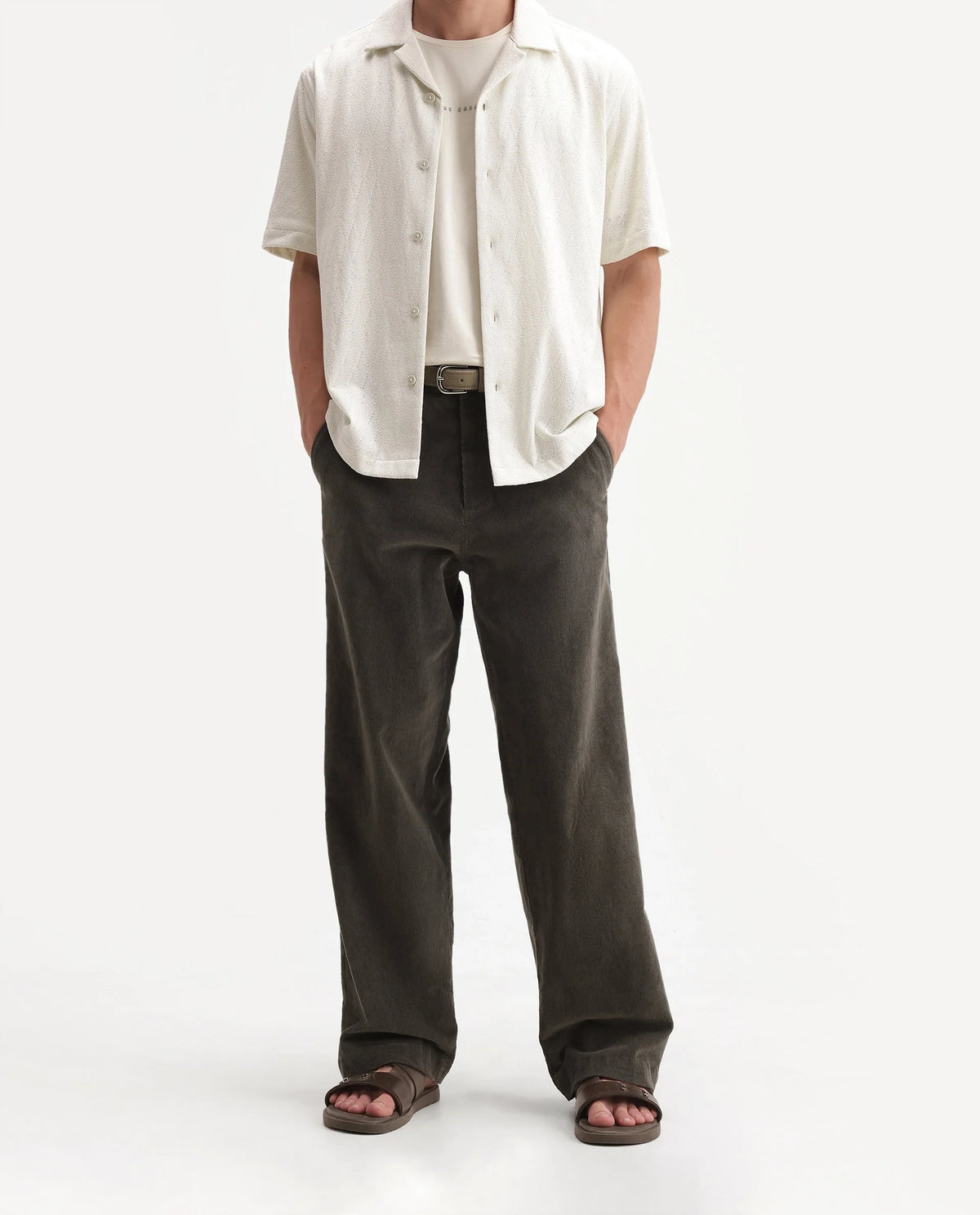 Rare Rabbit Men's Cordo Primary Olive Cotton Blend Button And Zip Regular Plain Trouser