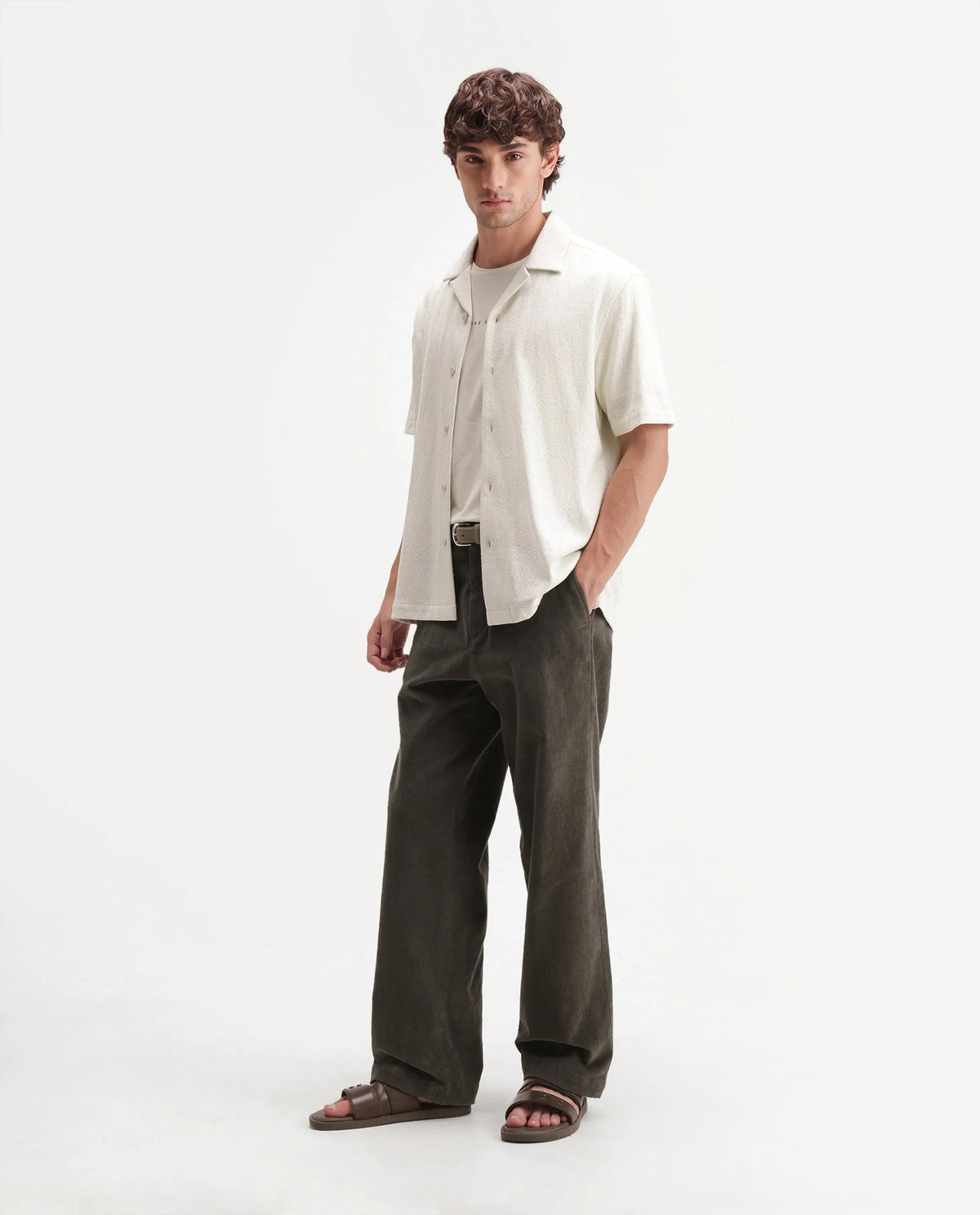Rare Rabbit Men's Cordo Primary Olive Cotton Blend Button And Zip Regular Plain Trouser