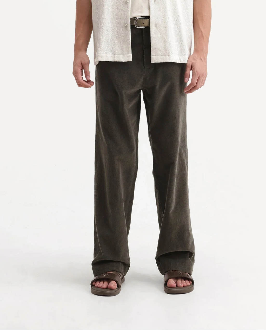 Rare Rabbit Men's Cordo Primary Olive Cotton Blend Button And Zip Regular Plain Trouser