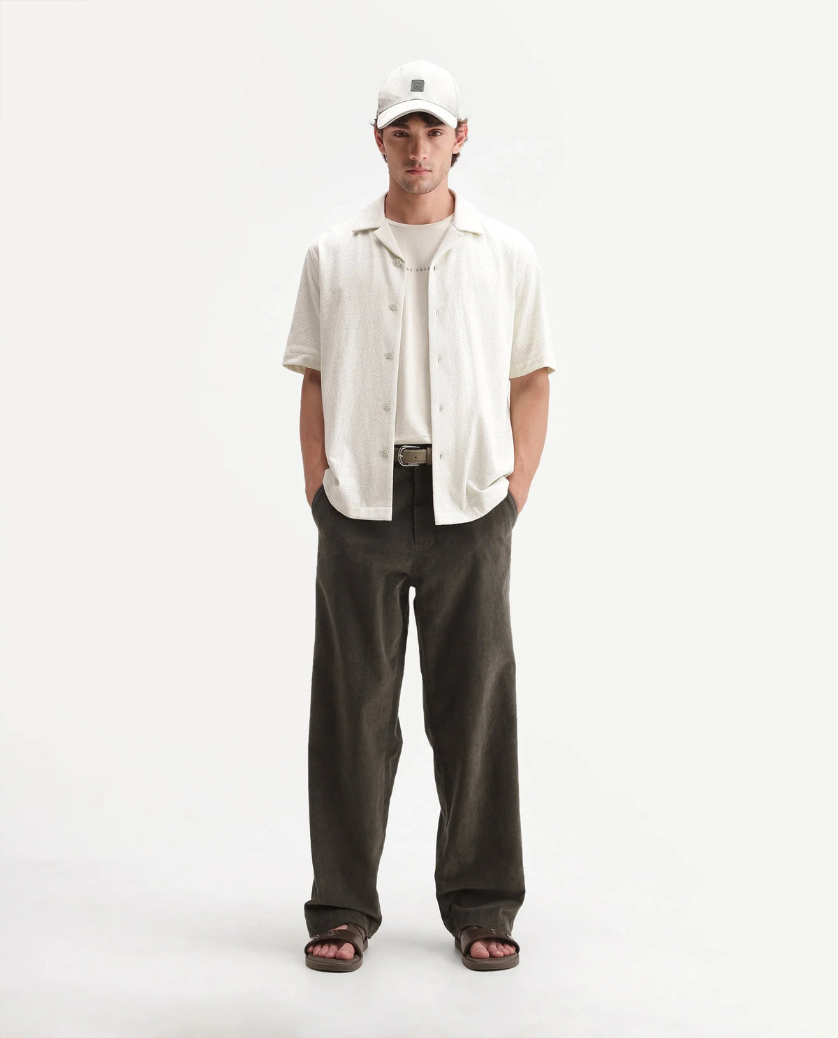 Rare Rabbit Men's Cordo Primary Olive Cotton Blend Button And Zip Regular Plain Trouser