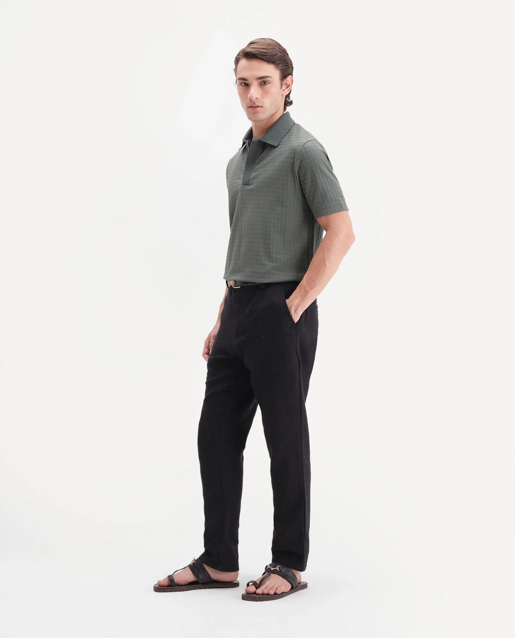 Rare Rabbit Men's Cira-B Navy Cotton Blend Button And Zip Regular Fit Plain Trouser