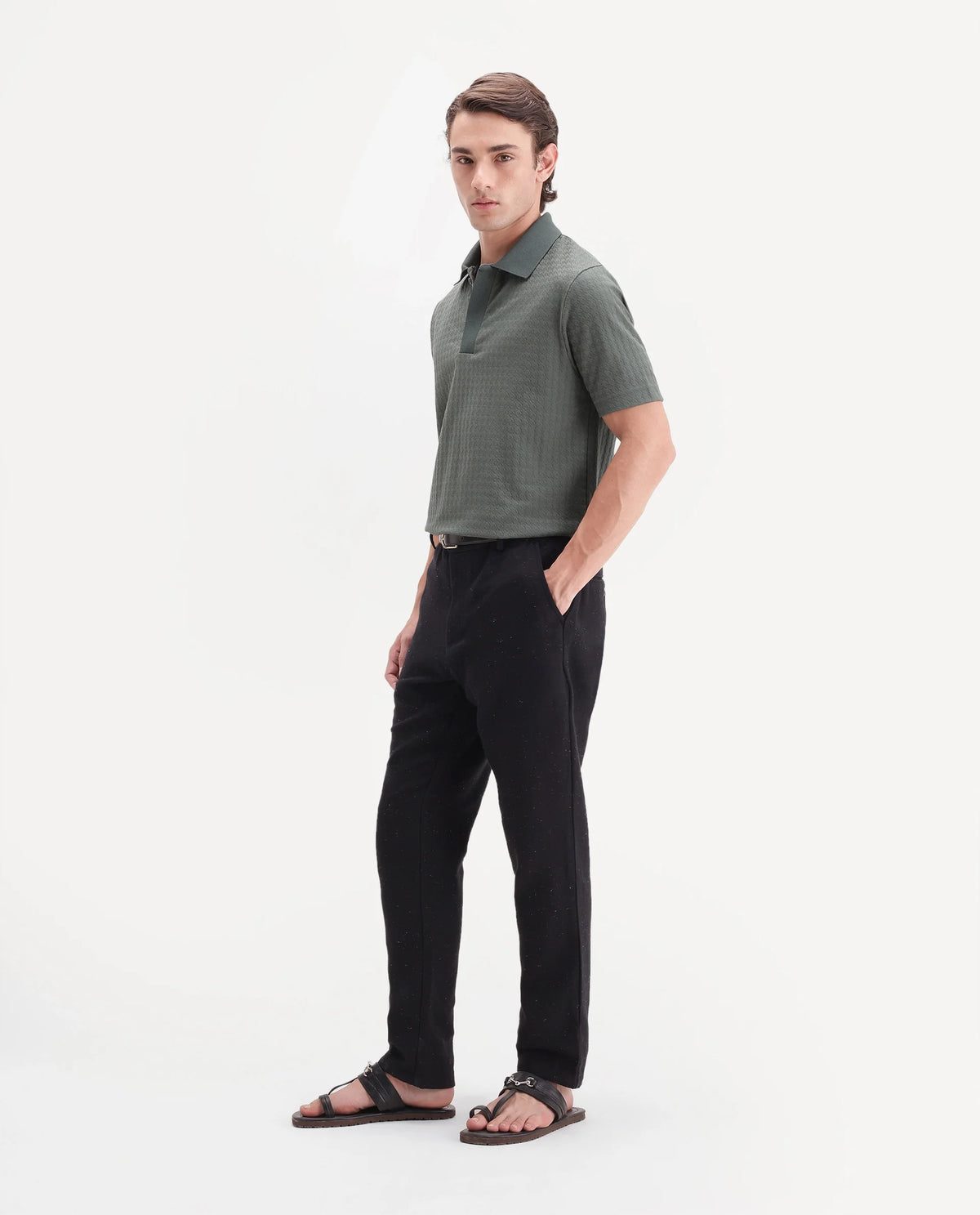 Rare Rabbit Men's Cira-B Navy Cotton Blend Button And Zip Regular Fit Plain Trouser