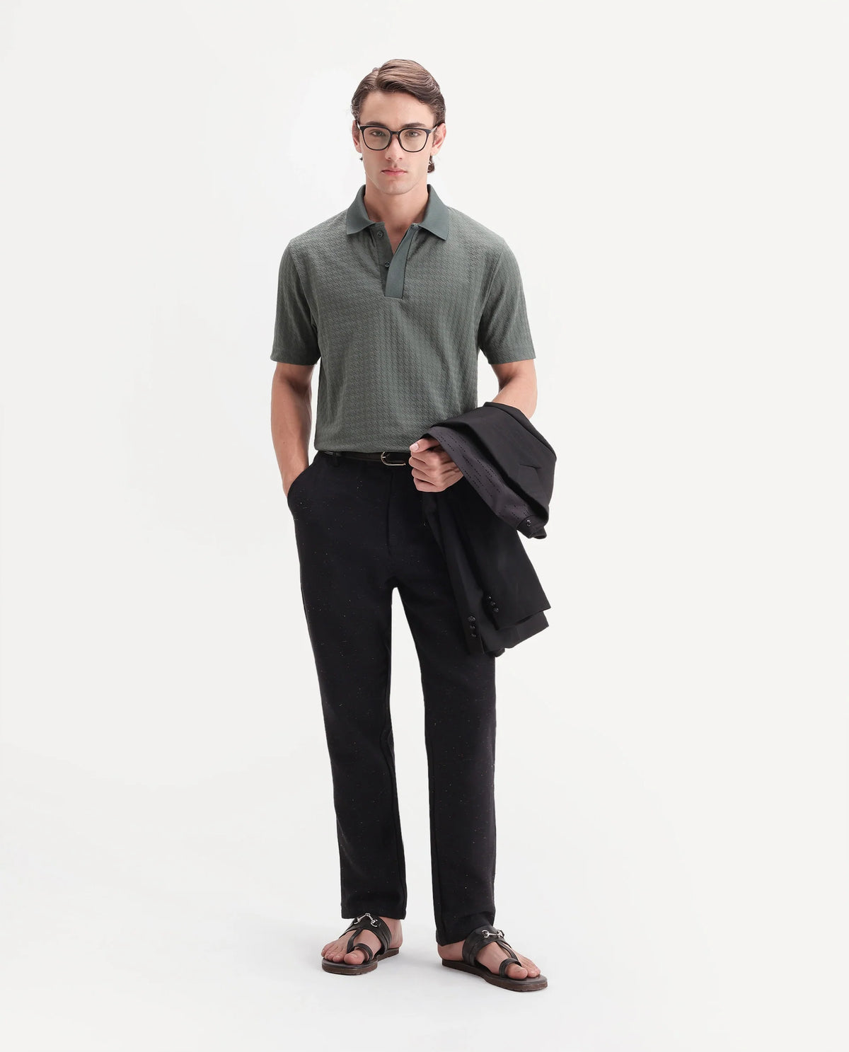Rare Rabbit Men's Cira-B Navy Cotton Blend Button And Zip Regular Fit Plain Trouser