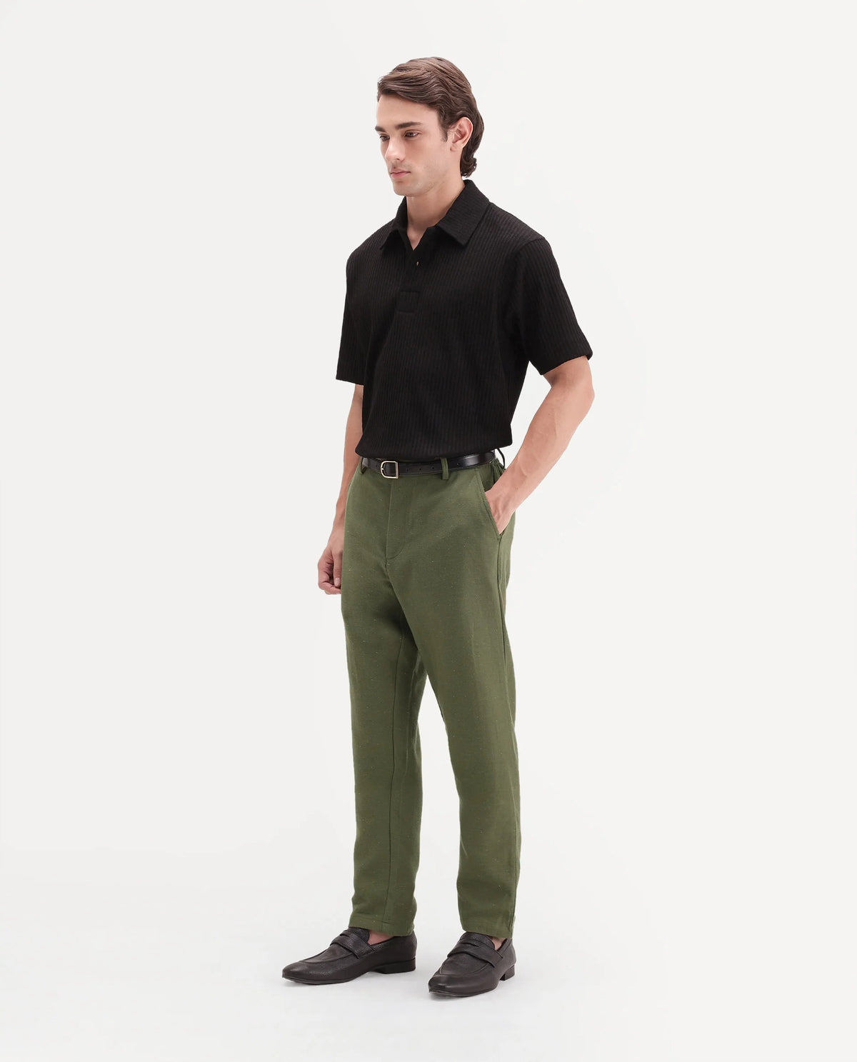 Rare Rabbit Men's Cira-B Dark Green Cotton Blend Button And Zip Regular Fit Plain Trouser