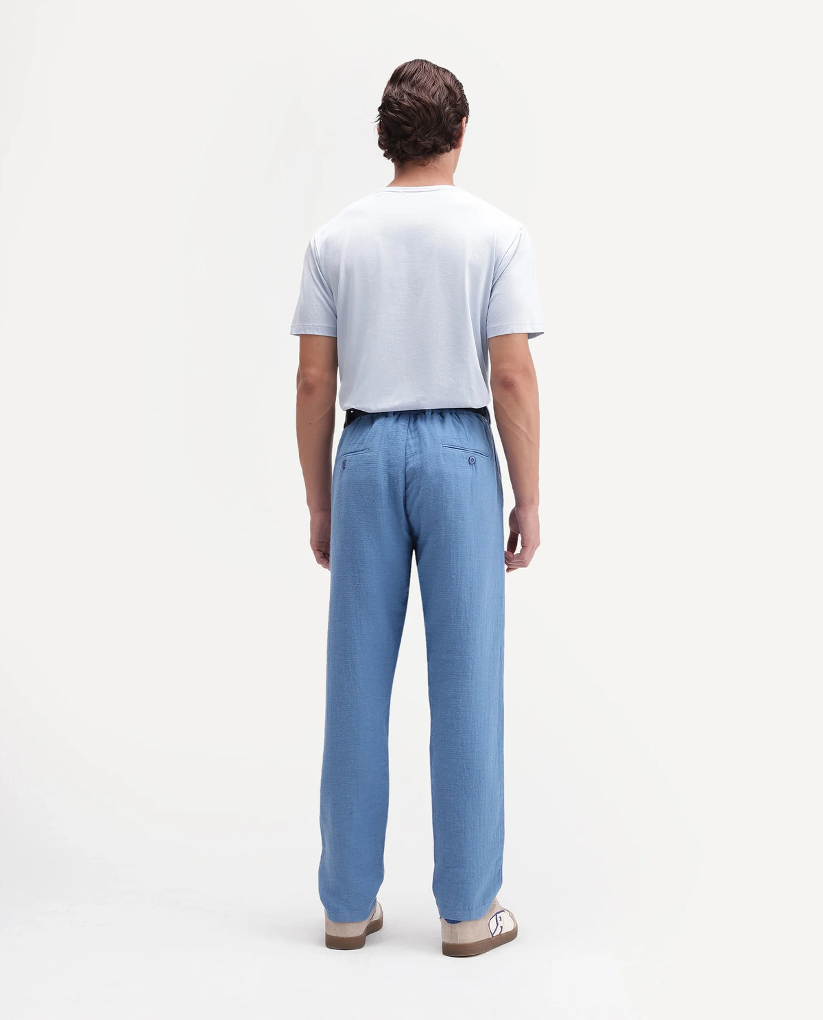 Rare Rabbit Men's Cira-B Blue Cotton Blend Button And Zip Regular Fit Plain Trouser