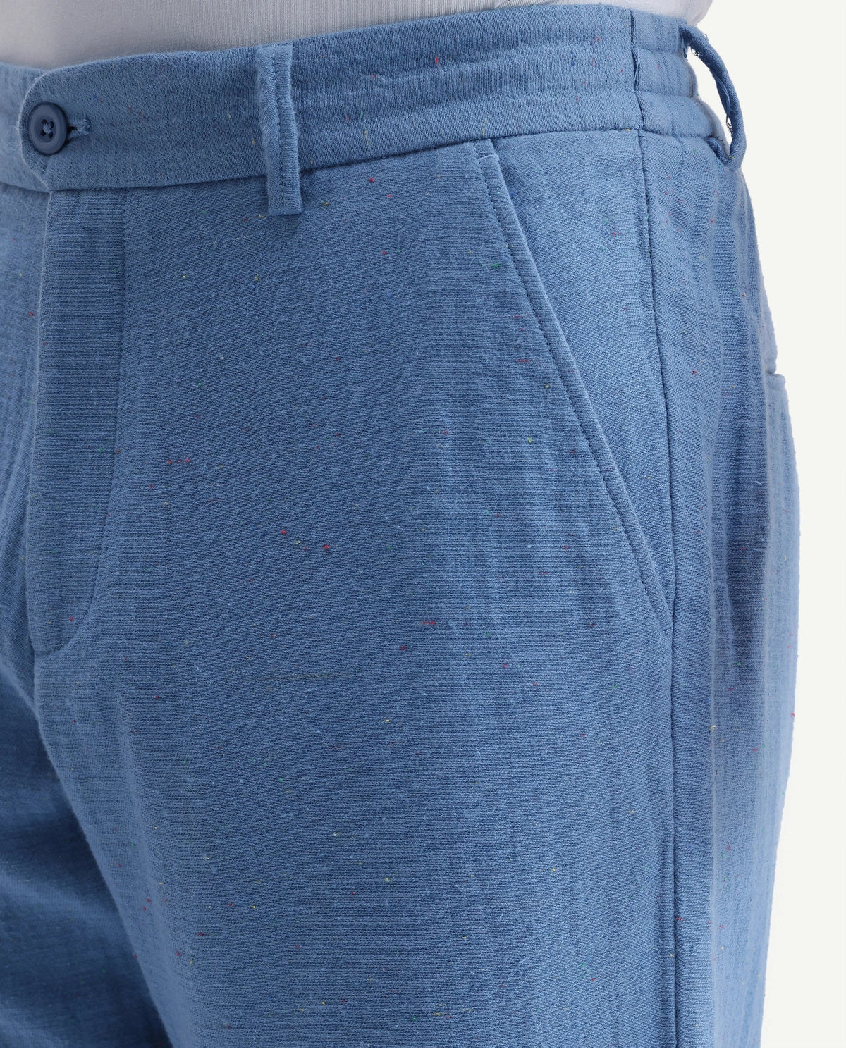 Rare Rabbit Men's Cira-B Blue Cotton Blend Button And Zip Regular Fit Plain Trouser