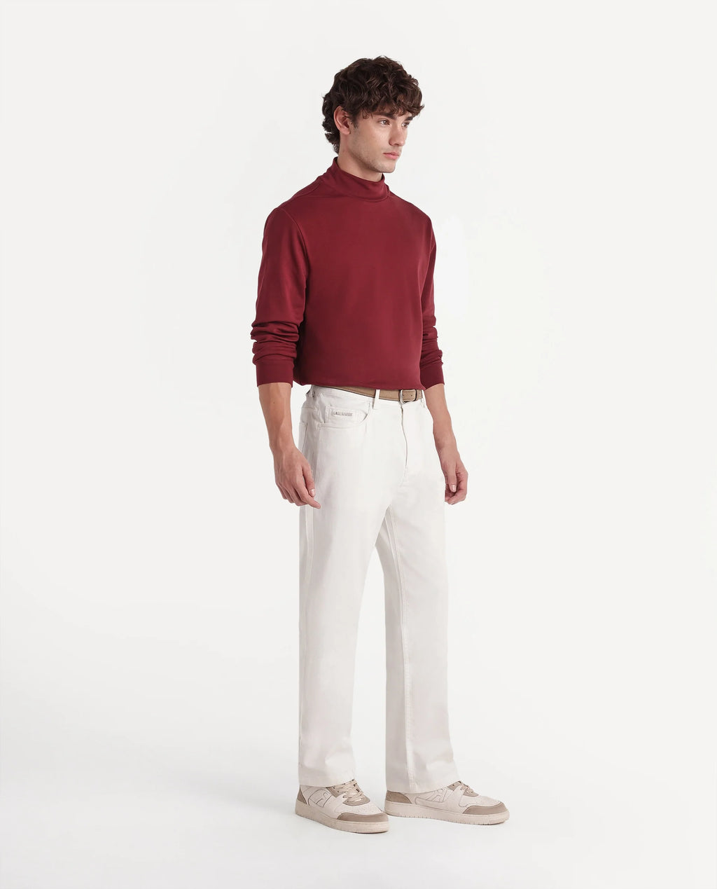 Rare Rabbit Men's Spoke-W White Cotton Blend Button And Zip Wide Leg Fit Plain Trouser