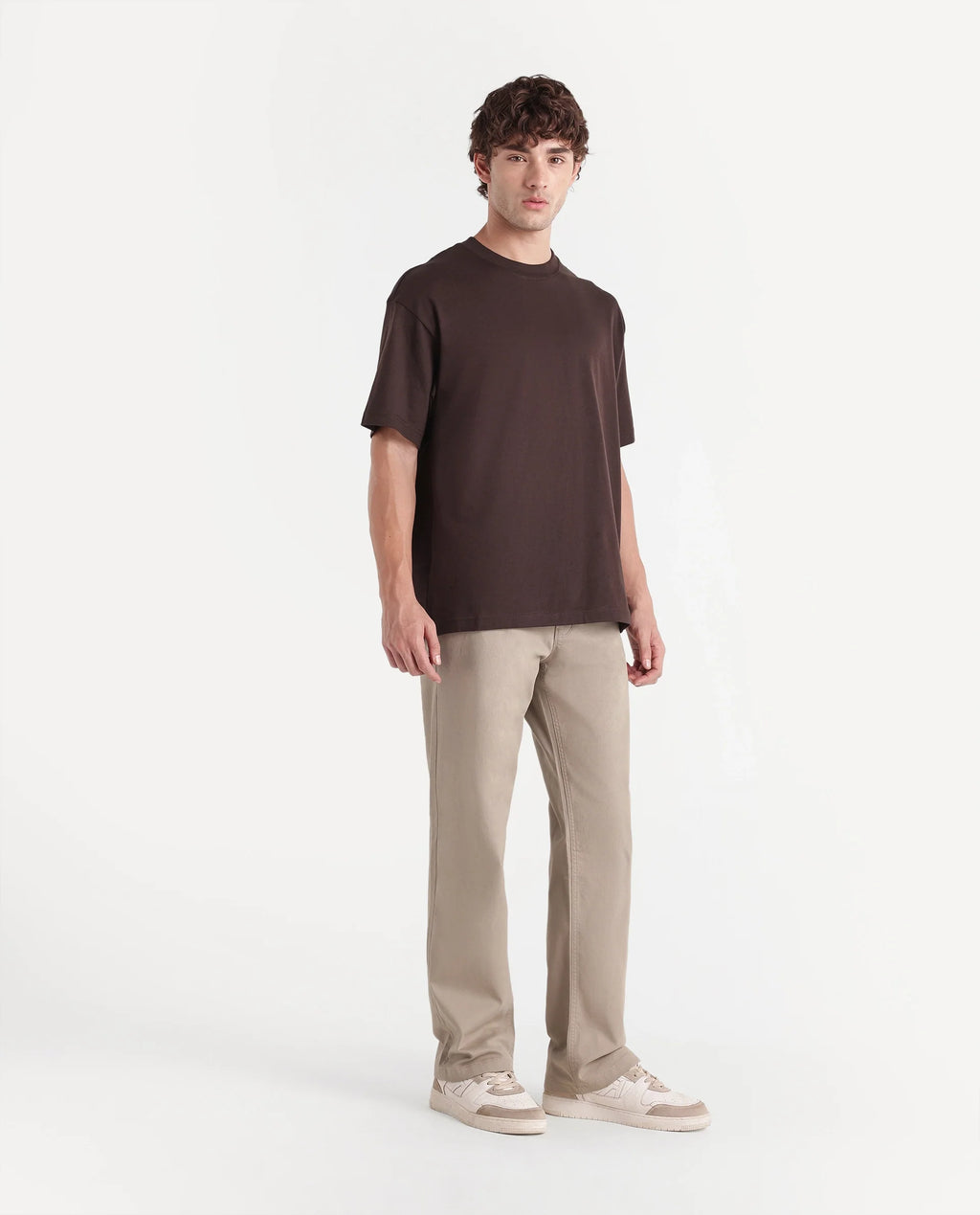 Rare Rabbit Men's Spoke-W Beige Cotton Blend Button And Zip Wide Leg Fit Plain Trouser
