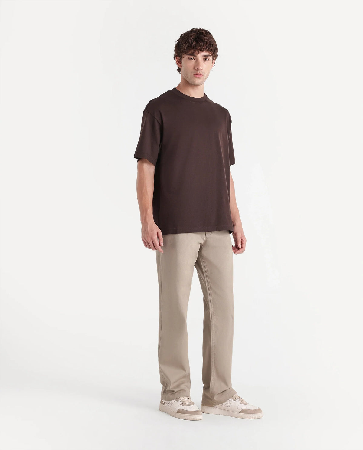 Rare Rabbit Men's Spoke-W Beige Cotton Blend Button And Zip Wide Leg Fit Plain Trouser