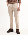 Rare Rabbit Men's Smart Beige Cotton Blend Plain Regular Fit Trouser