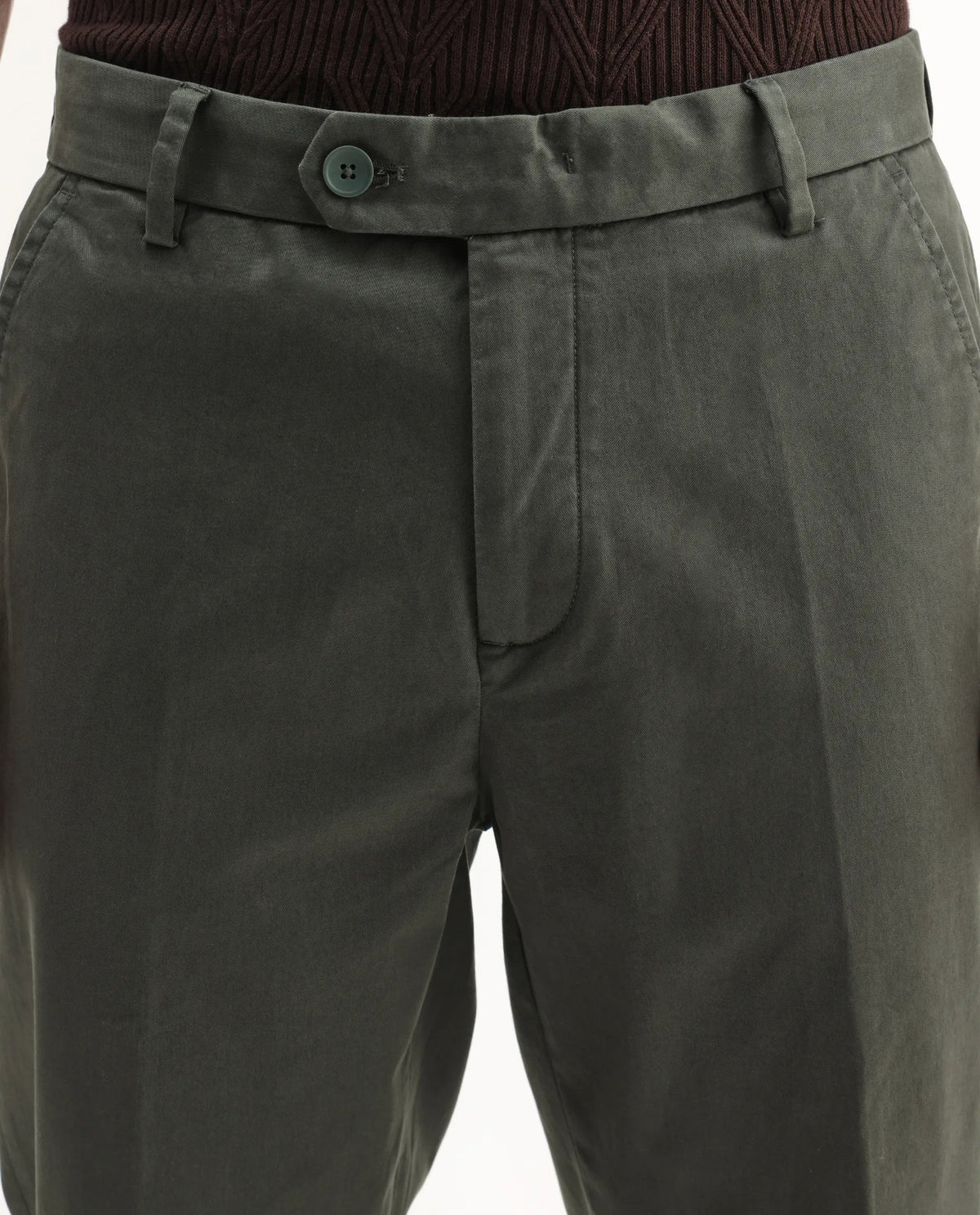 Rare Rabbit Men's Smart Dusky Green Cotton Blend Plain Regular Fit Trouser